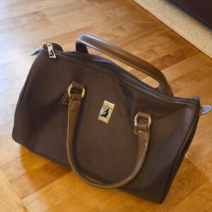 Unisex Chic Brown Satchel with Gold Accents Can Attach To Carryon Bag